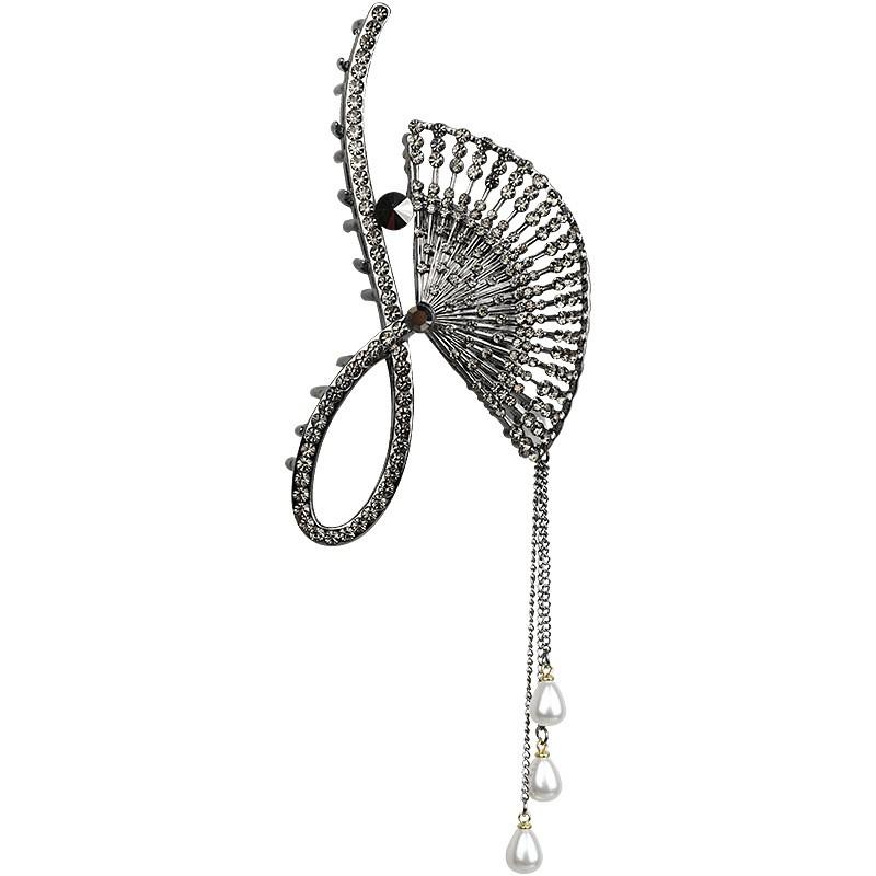 Large Hair Claw Clip With Tassel Decor Vintage Chinese Style Alloy Accessory Women Elegant Updo Holder