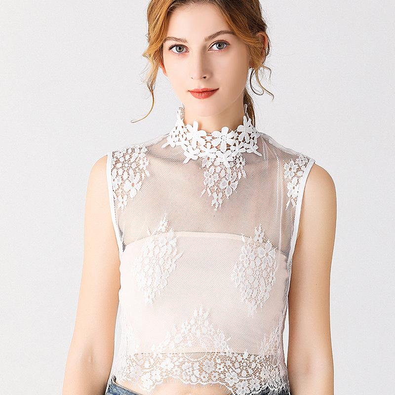 Perfect Match Women Fake Collar White Lace Floral Detachable False Collar Blouse Removable Stand Collar Tie Women Clothes Accessories