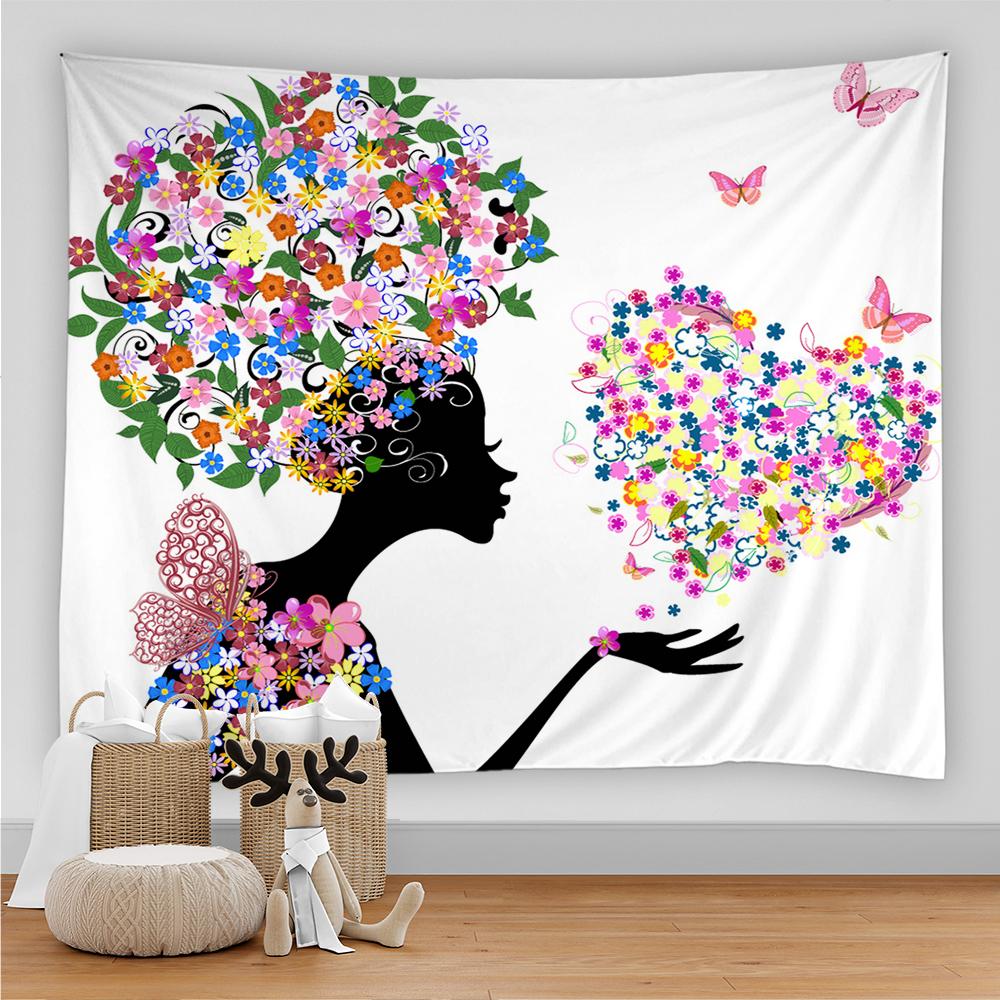Мультфильм девушка настенный гобелен бабочка цветок мода искусство женский гобелен — фото 6