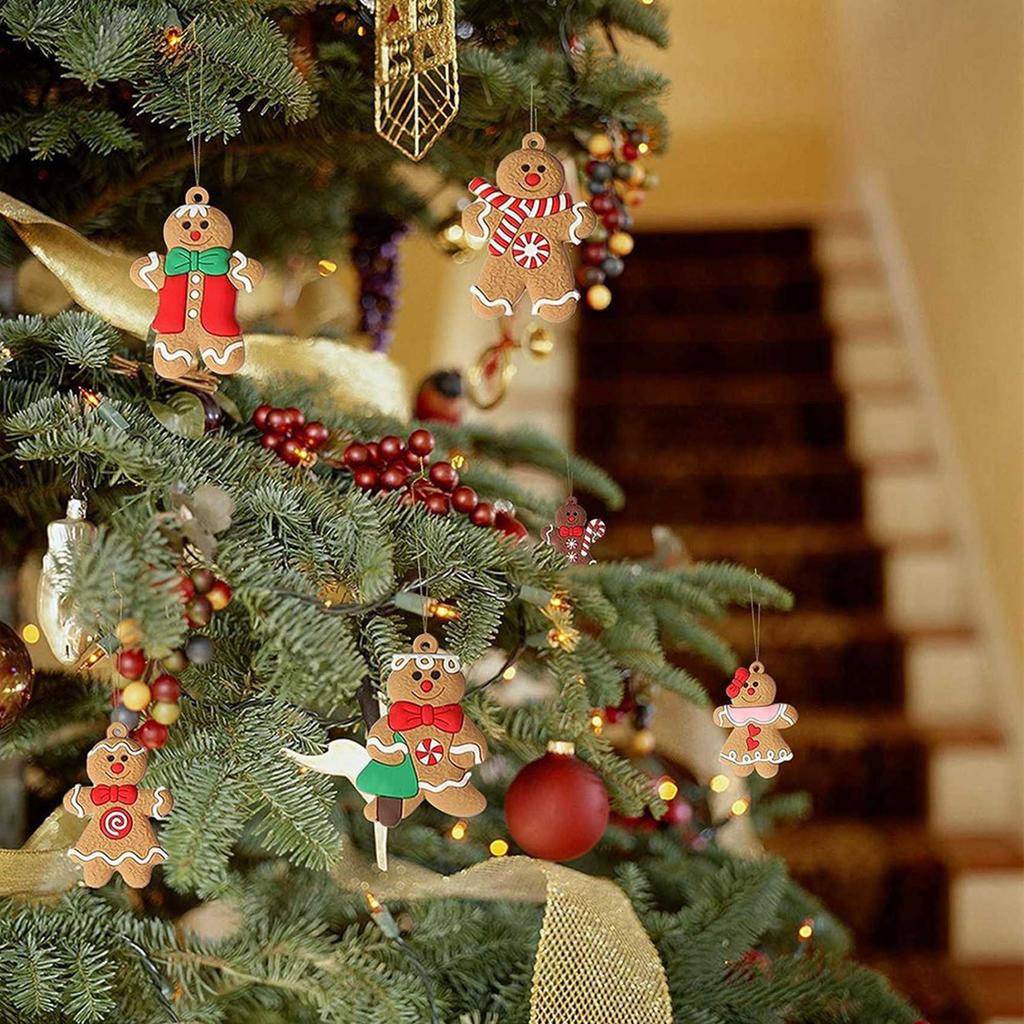 B62B-24Pcs Ornaments For Christmas Assorted Plastic Gingerbread Figurines Ornaments For Christmas Tree Hanging Decorations