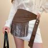 Vintage ethnic wind wood bead woven fringed waist chain bohemian belt clothing
