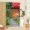 Tenda Doccia Recinzione Naturale 180x180cm – Steli e Foglie Verdi Rustici su Beige, Arredo Bagno Minimalista Zen, 12 Ganci