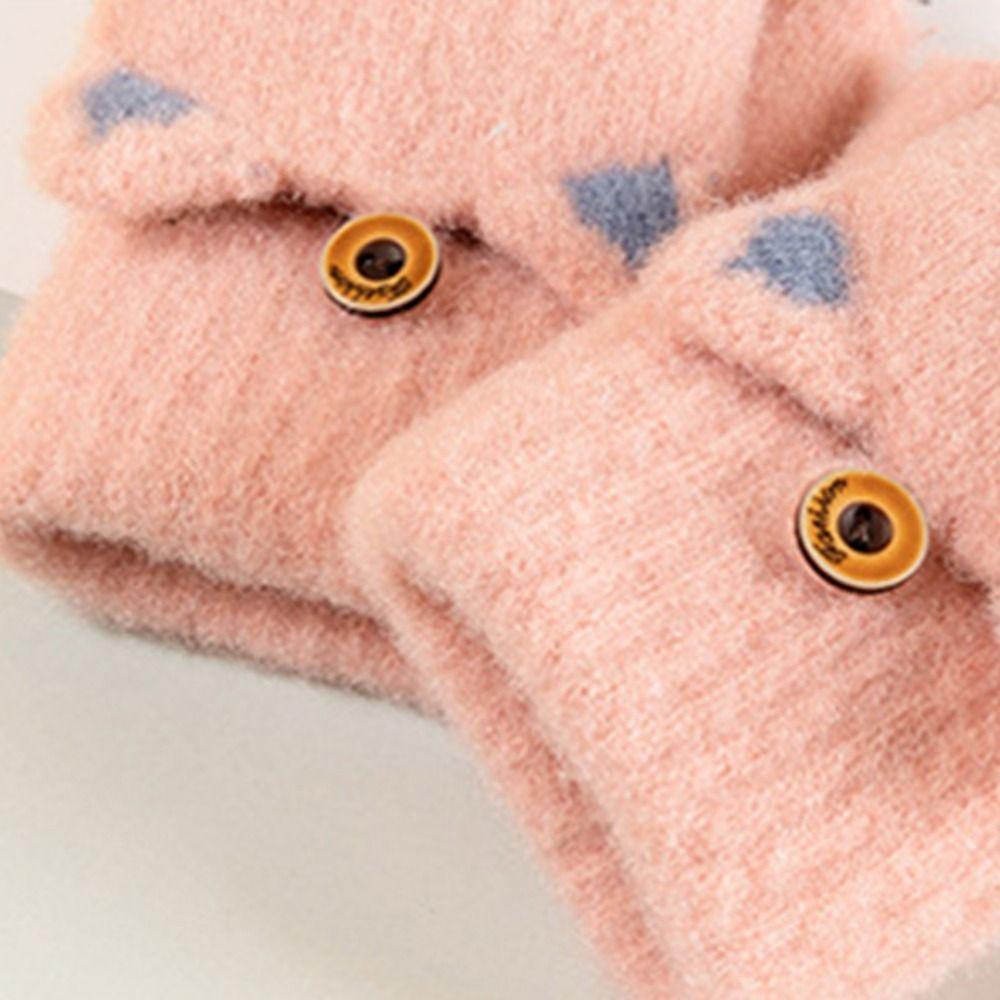 Half Finger Cotton Kids Knitted Gloves Autumn Winter Gloves Women Flip Gloves Outdoor Gloves