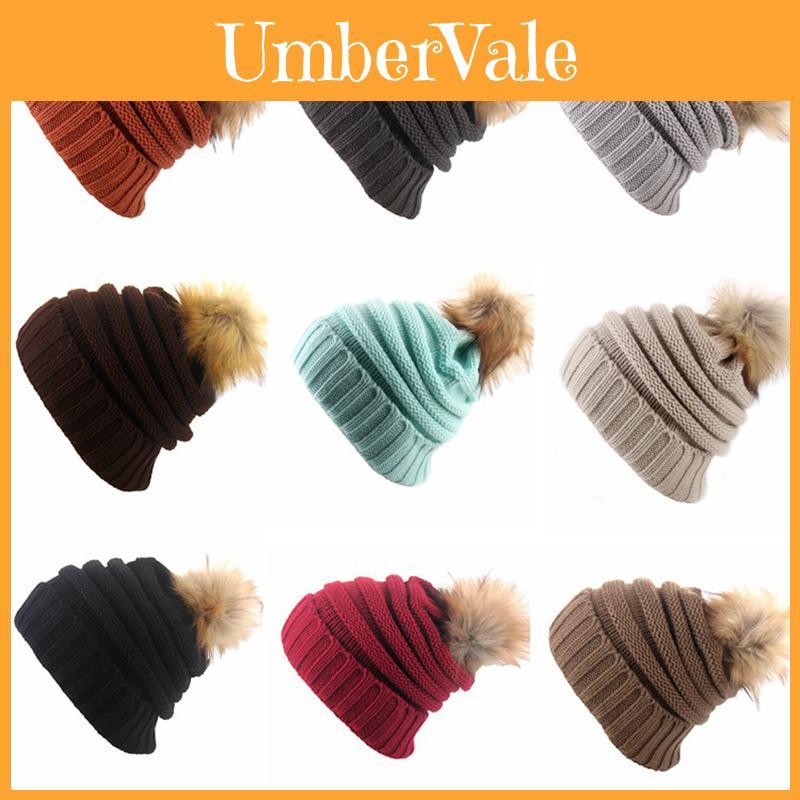 Trendy Women's Reversible Knit Hat With Soft Pom Pom For Winter Outdoor Activities