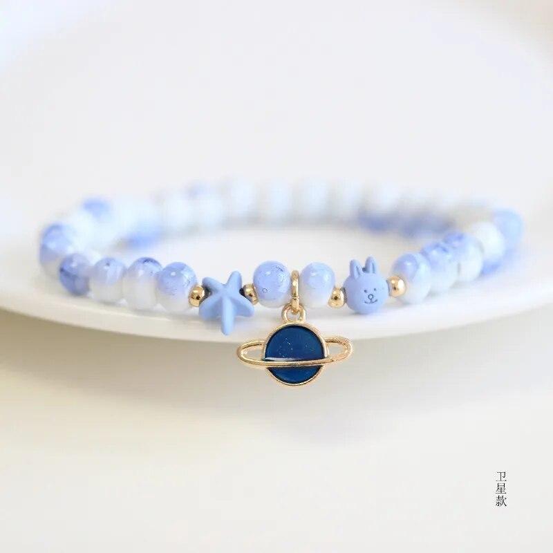 Pearl Rabbit Ing Bottle Beaded Elastic Bracelets Catoon Animal Ceramics Beads Bracelet for Women Jewelry Birthday Gifts