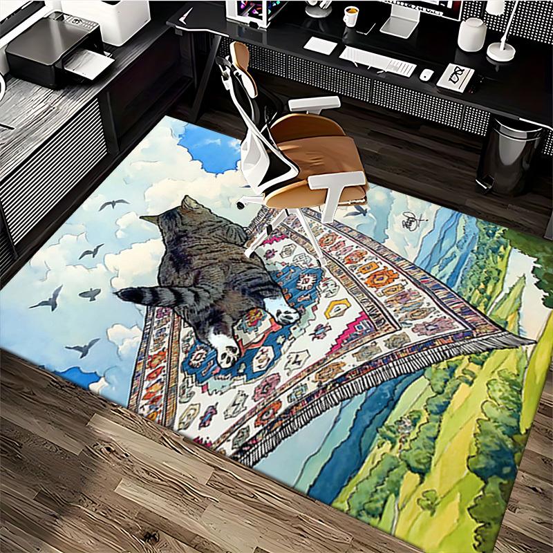 1pc Anime Cat on Flying Rug Chair Mat - Office Desk Pad, Non-Slip Carpet for Home Decor, Seasonal Gift, Suitable for Office and Living Room.A075