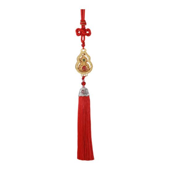 Chinese Style Gourd Car Hanging Decoration Rotatable Fu Character Gourd Tassels Car Rearview Mirror Charm Feng Shui Ornament Pendant Accessories