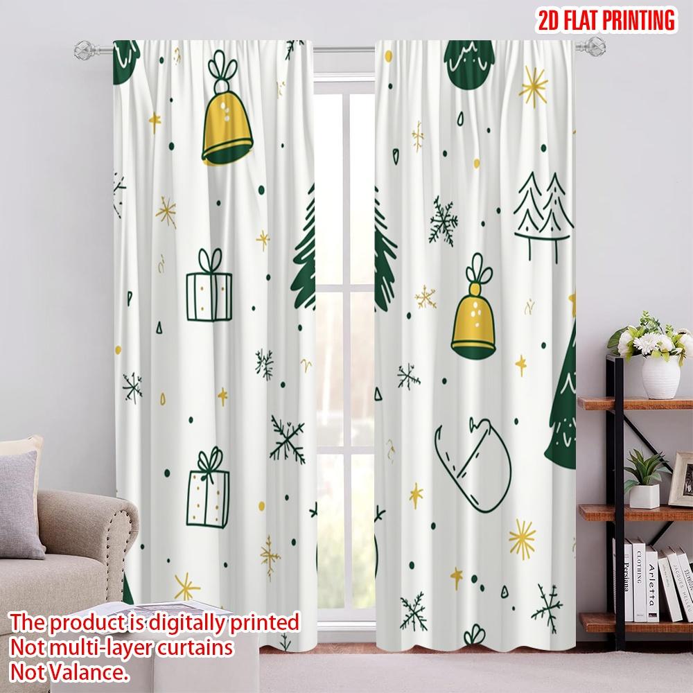 

2pcs,2D plane printing Minimalist Curtains Christmas Bells Trees Snowman Gift (3) Polyester Fabric (without rod) Decorations For 52.50 × 116.00 cm 2 pcs