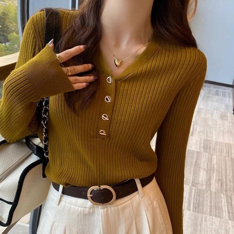New bottoming shirt women's inner wear autumn and winter knitted sweater casual versatile soft waxy sweater top women