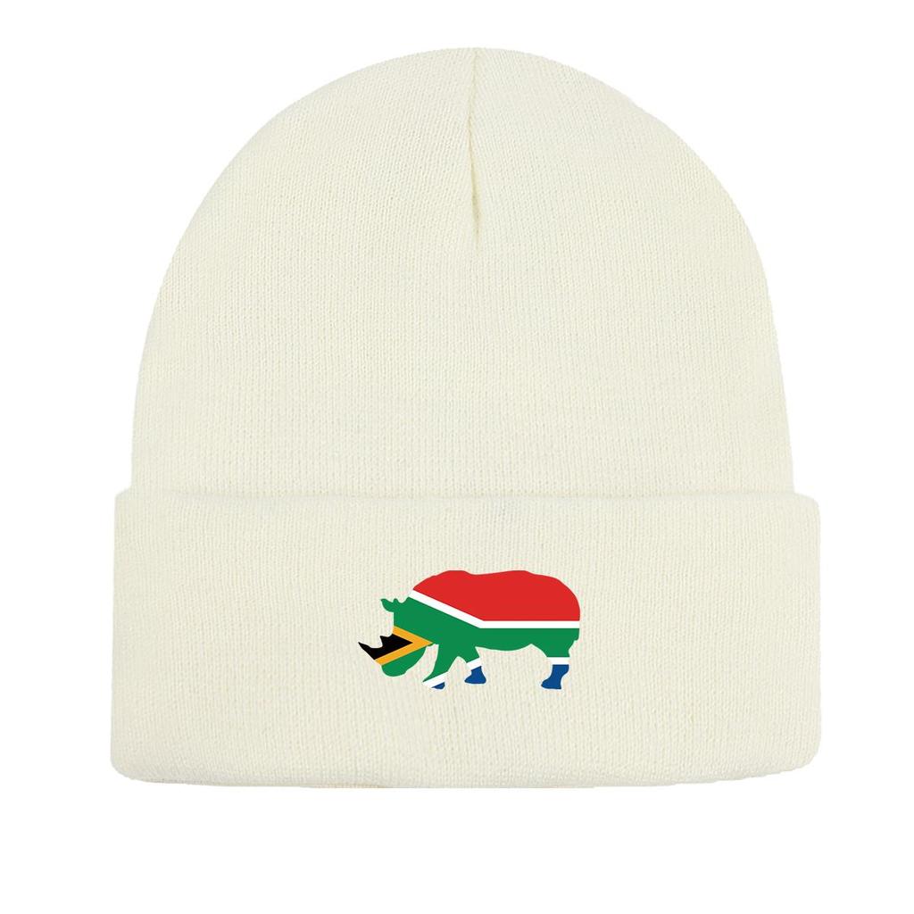 South Africa Flag Rhino Print Knitted Hat Beanie, Man Cap Lightweight Versatile Simple Bobble Hat Knit Cap Beanie