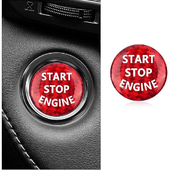 Carbon Fiber Push Start Button, 25-26mm Universal Engine Start Button Cover, Car Interior Decoration for Most Cars SUVs (Carbon Black)