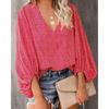 TIFICY Women's Fashion Casual Spring Autumn Flower Pattern Print Long Sleeve V-Neck Blouses & Shirts