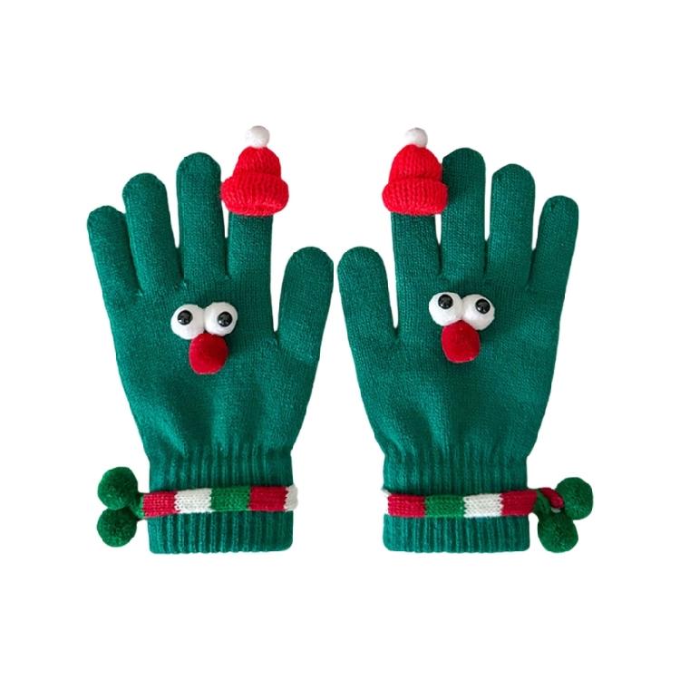 

Lovely Christmas Theme Gloves For Winter Warmth Holiday Celebration Elastic Wrist Short Gloves for Adult Children Unisex зелений