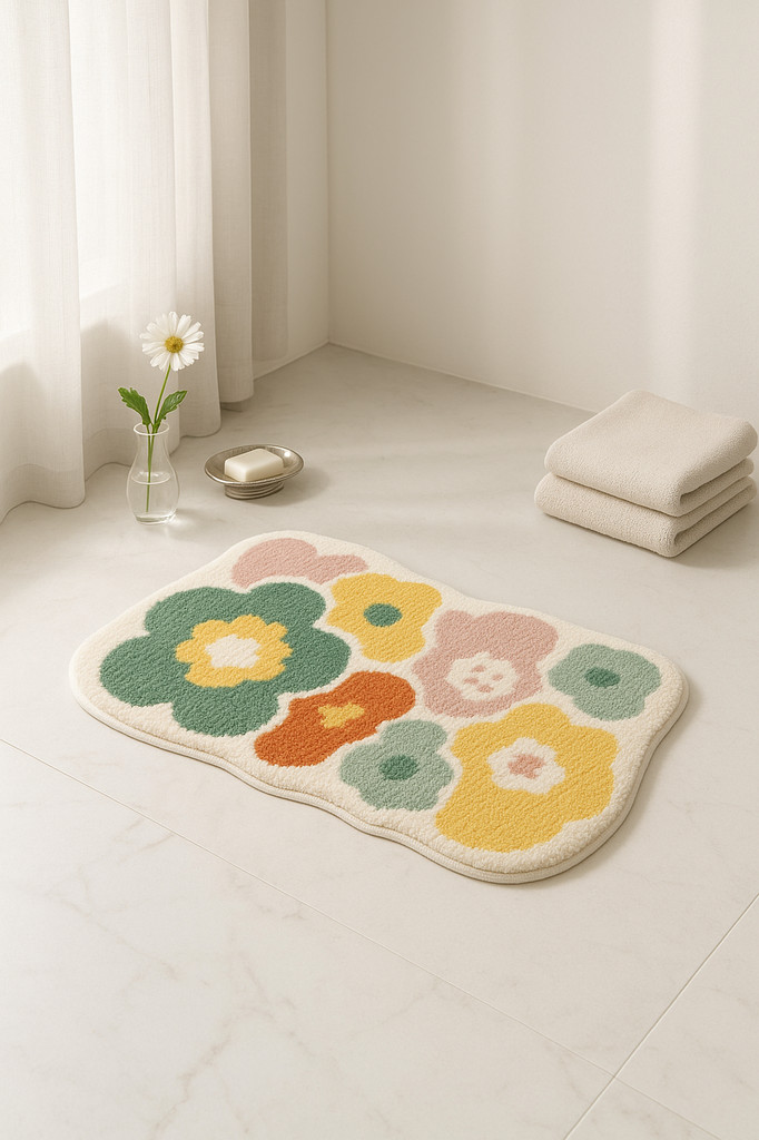 Koupelnový kobereček s roztomilými květinami 40*60 cm, Koupelnová předložka omyvatelná v pračce, Extra měkký savý protiskluzový kobereček