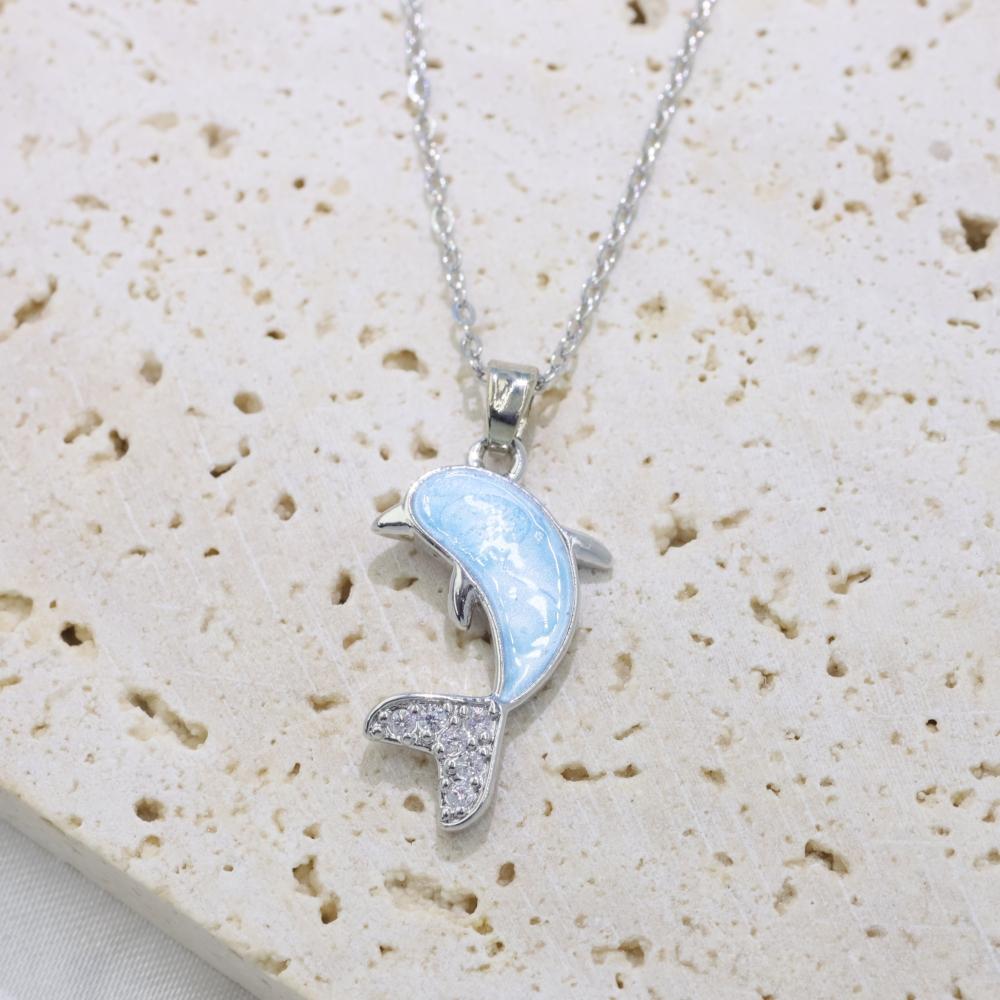 Simple Dolphin Zirconia Pendant Necklaces for Women New Fashion Wedding Party Necklace Jewelry Accessories