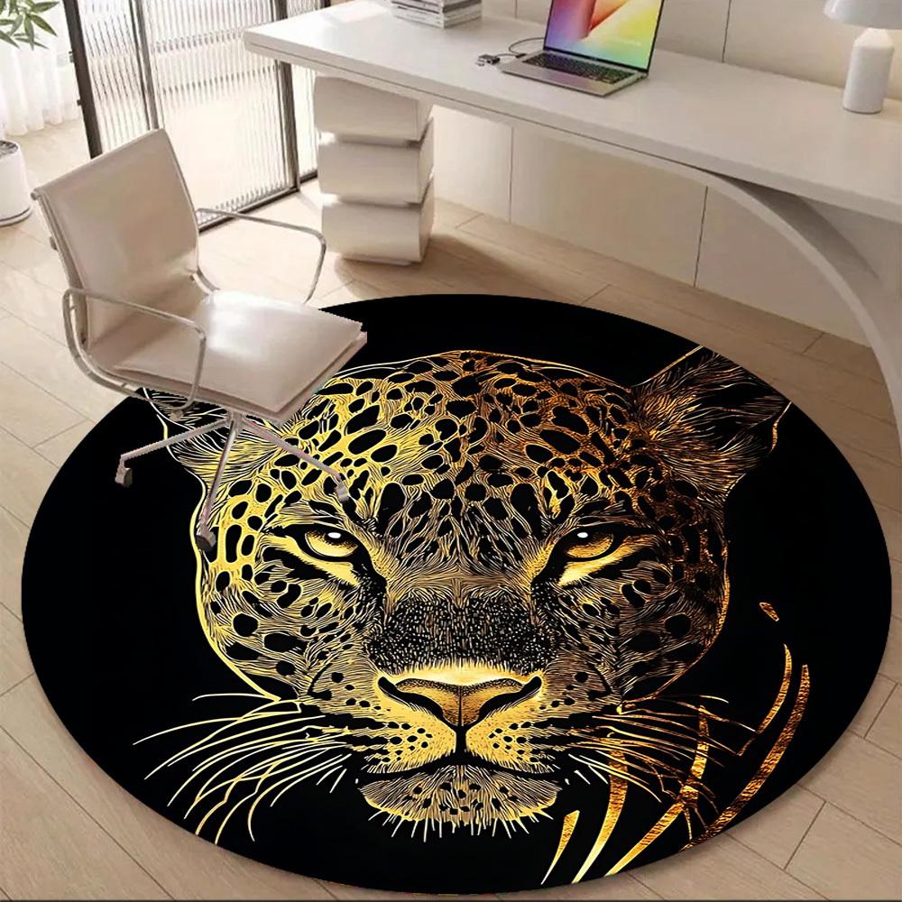 1pc Leopard Print Office Round Area Rug, Indoor Mat Suitable ForOffice, Under Office Chairs Bedroom Living Room Home Decor T195