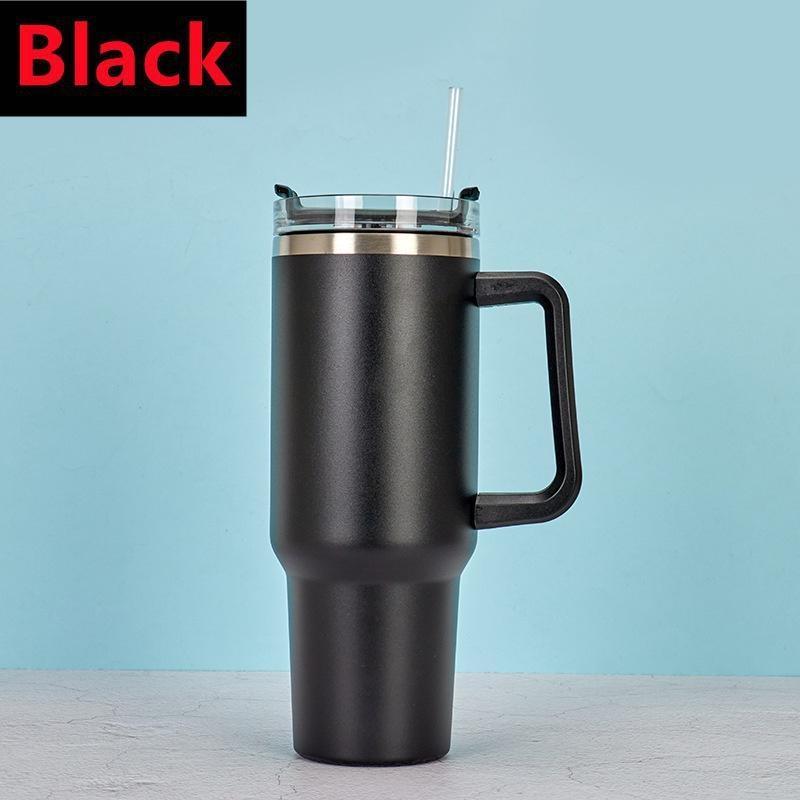 

Стакан 40 унций с ручкой и крышкой с трубочкой, изолированная многоразовая бутылка для воды из нержавеющей стали, чашка для холодного кофе, кружка для путешествий для горячих и холодных напитков чёрный