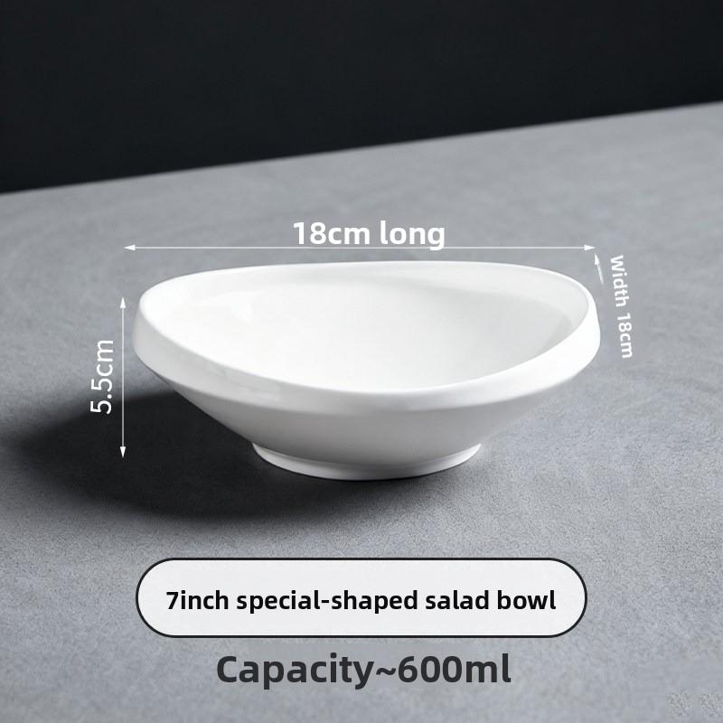7-inch Uniquely Shaped White Ceramic Salad Bowl Home Modern Breakfast Fruit Yogurt Bowl Dinner Cooking Plate Kitchen Tableware