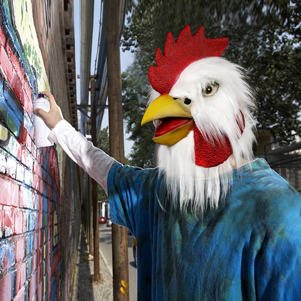 Latex Rooster Animal Head Mask Halloween Costume Cosplay Party Headgear Props Novelty Plush Red White Chicken Head Latex Mask