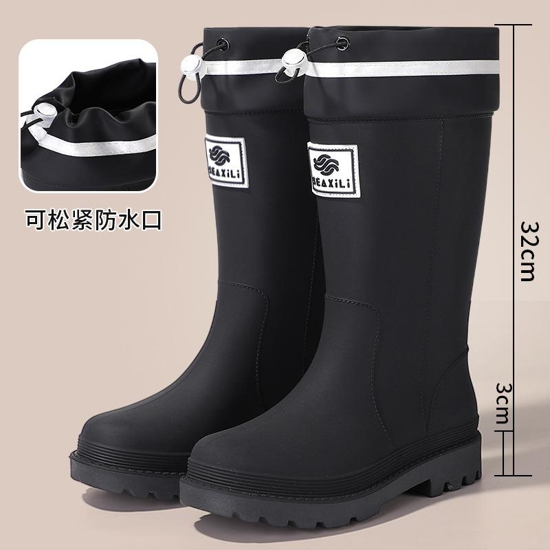New medium tube rain shoes women's non-slip water shoes fashion water boots thick-soled rain boots velvet rubber shoes winter