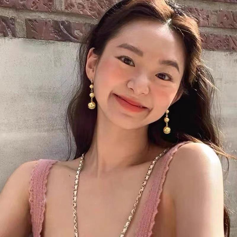 Měděné náušnice s kuličkovými puzetami: Pozlaceno, Nový korejský a západní streetový styl, Extra velké pro ženy
