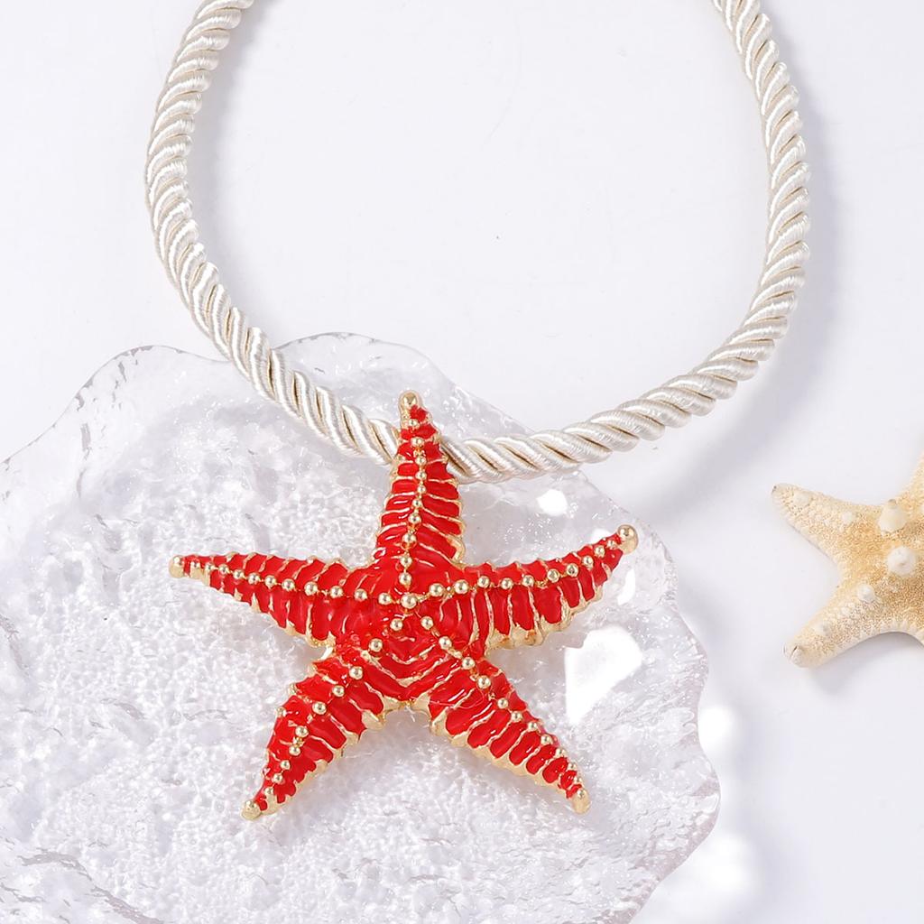 European and American Simple Fashion Exaggerated Large Plate Alloy Dripping Oil Multi-color Starfish Pendant Necklace Ocean Vacation Accessories