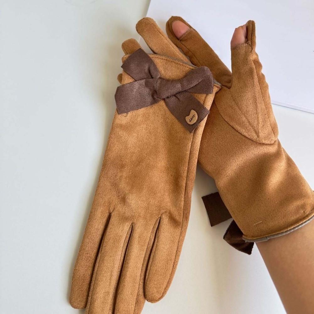 Soft Women Anti-cold Mittens Plush Windproof Finger Mittens 2 Finger Flip Gloves Cycling