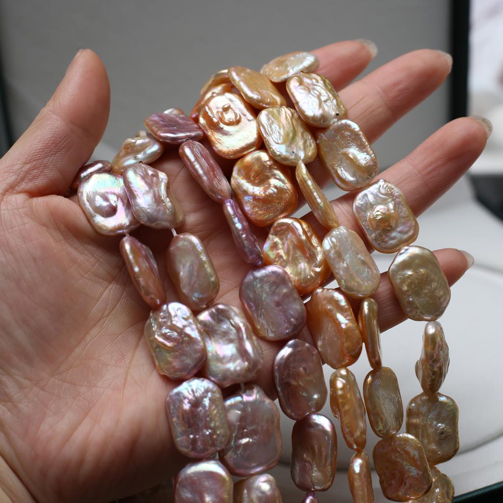 1String, Pink Purple Natural Freshwater Pearls, Handmade Square Shape Pearl Beads, 15×20mm, for DIY Necklace, Jewelry Making Crafts, Length 36 Cm