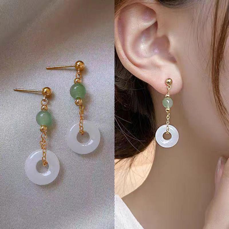 Retro Hollow Out Lotus Jade Ancient Earrings Chinese Style Earrings Women Ear Drop Ear Accessories
