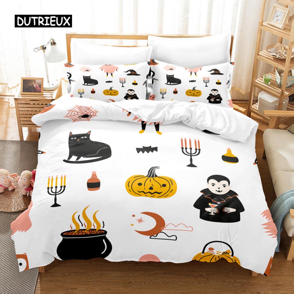 Halloweenský povlak na přikrývku Kreslená dýně Twin povlak na přikrývku Lucerna Ložní souprava Polyesterový povlak na přikrývku s duchem pro děti Chlapce Dívky