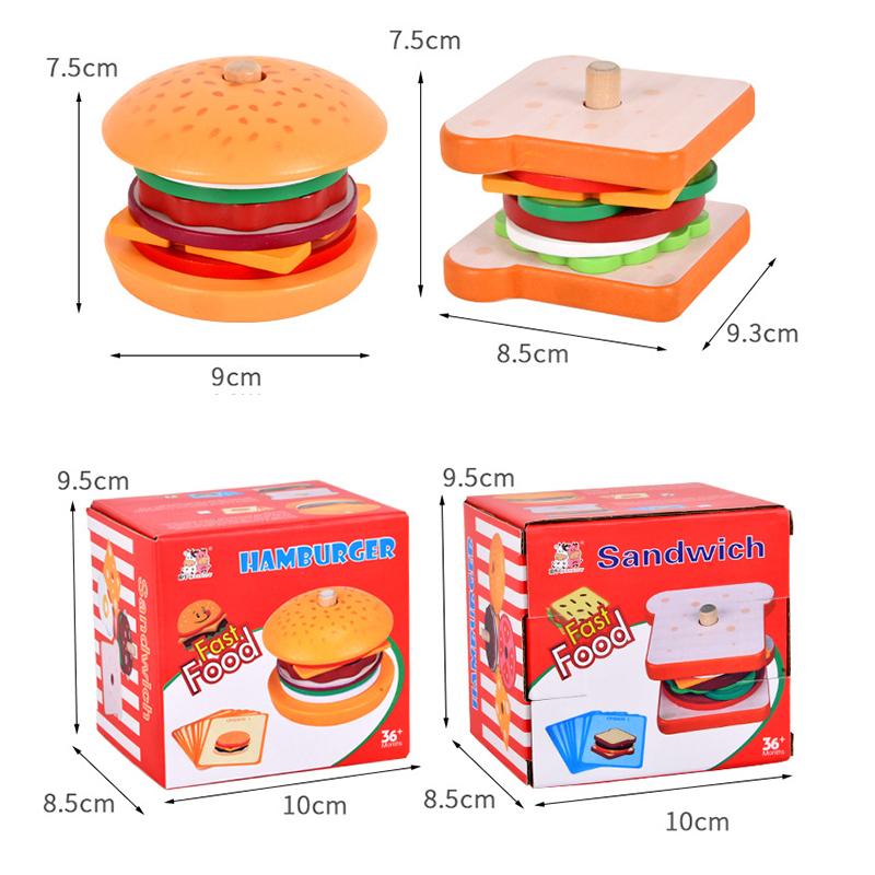 Children Pretend Play Kitchen Toys Hamburger Sandwich Simulation Food Matching Games Montessori Educational Wooden Stacking Toys