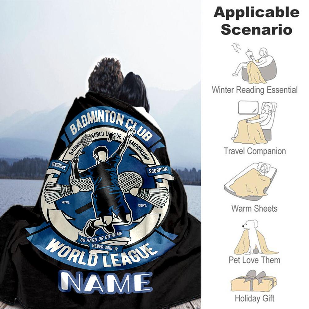 Play Badminton Customize Text Blanket Lightweight Customizable Blanket Warmthful Decor Versatile for Bed Picnics Office Chair Home Decor