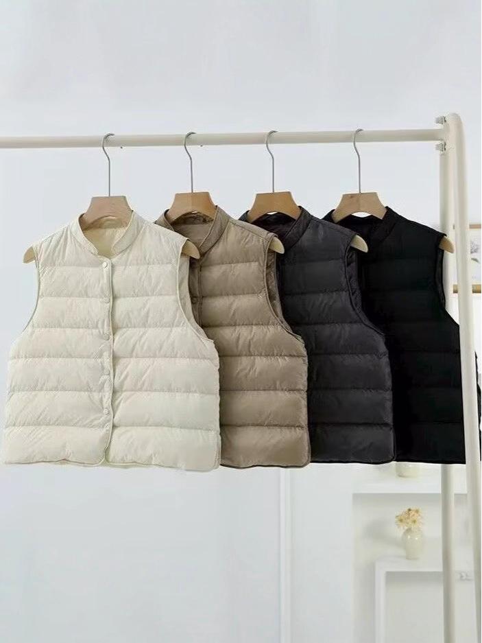 2025 Women's Lightweight Stand-Up Collar Down Vest – Trendy Autumn/Winter Sleeveless Gilet In White Duck Down