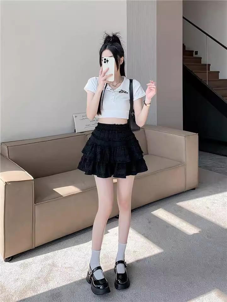 Women's French-Style Ballet Fluffy Layered A-Line White Cake Skirt - Petite & Spring Anti-Exposure Design