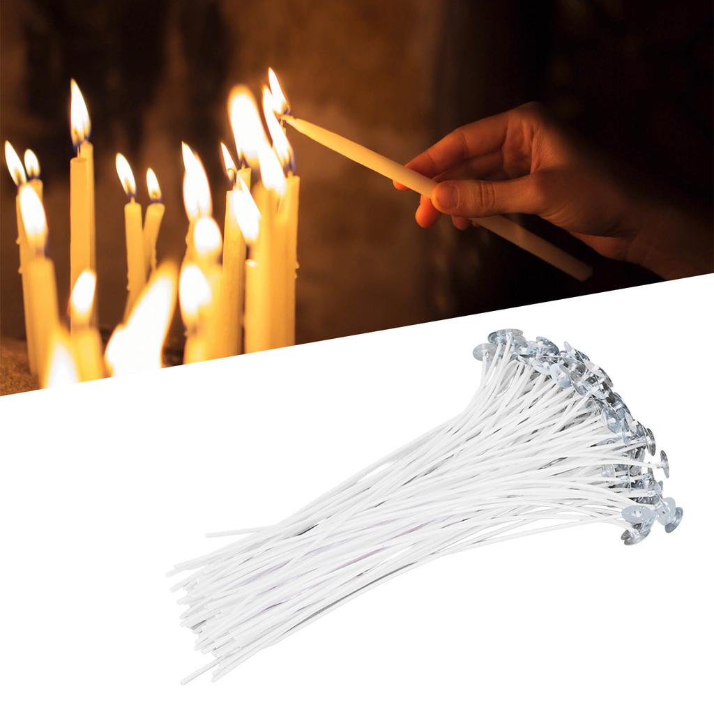 100PCS Candle Wick 20cm/7.9in Cotton Core White Plant Wax with Base for Candles DIY Making