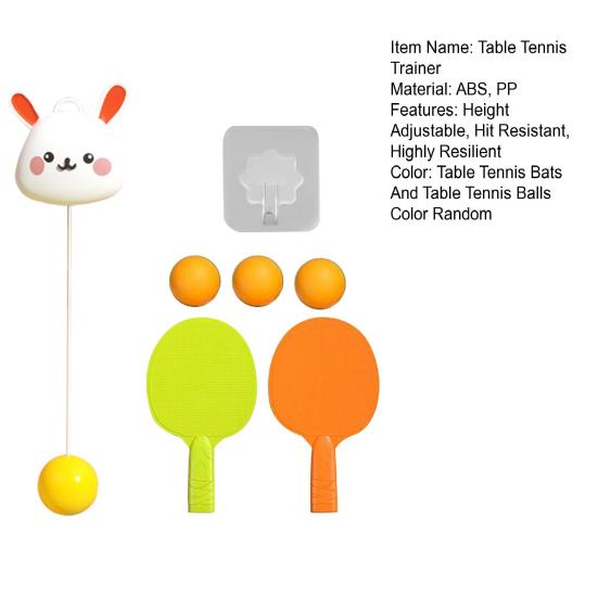 1 Set Tennis Trainer Highly Resilient Height Adjustable Hand-eye Coordination Cartoon Rabbit Table Tennis Trainer Indoor Sports
