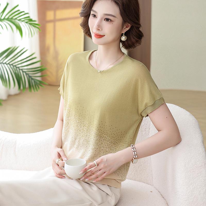 Mother's Day Ice Silk Short-Sleeve Blouse - 2026 New Style for Middle-Aged & Elderly Women