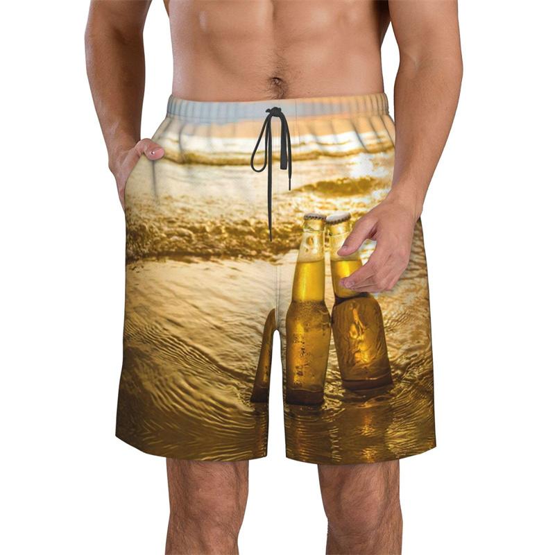 Beer Pattern Beach Shorts For Men Hawaiian Summer Holiday Casual Shorts Street 3d Printed Beer Festival Surfing Board Shorts