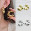 Large Wide C Typed Spiral Wide Fried Dough Twists Drop Earring for Women Smooth Simple CCB Gold Color Geometric Zircon Gift