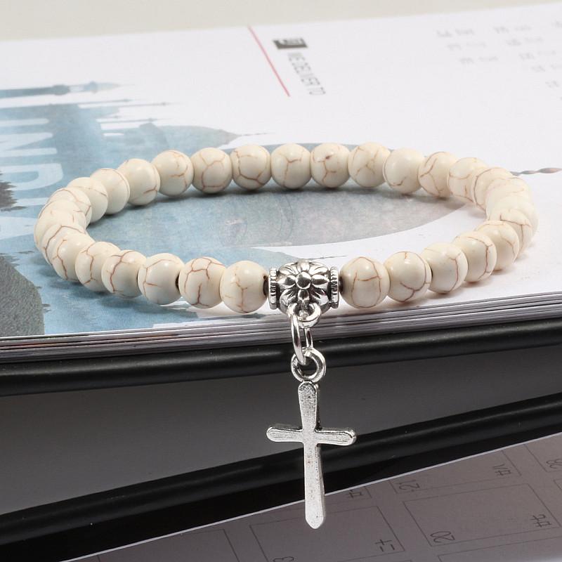 A cross bracelet for men and women, natural stone matte black yoga chain, vintage bohemian jewelry gift