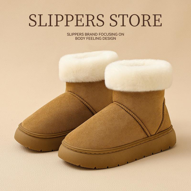 Fleece Thickened Cotton Slippers Winter Thick-soled High-top Snow Boots Outdoor Cold-proof Warm Non-slip Cotton Shoes Winter