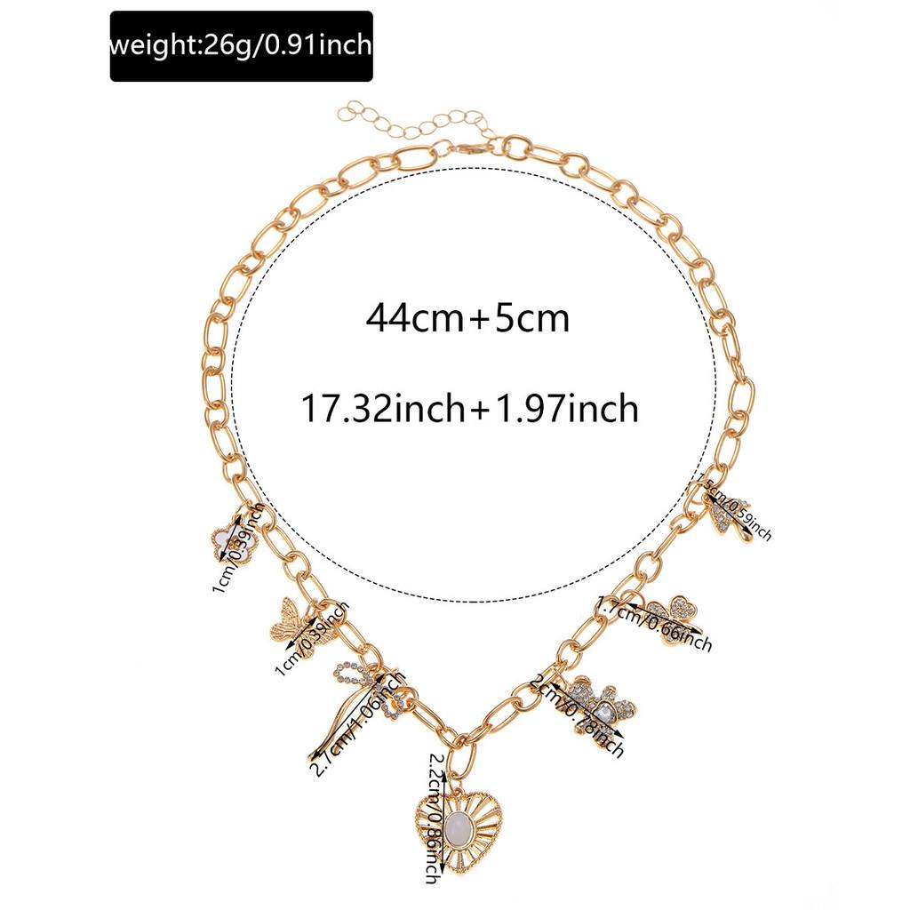 Heart Pendant Necklace For Women With Butterfly Bow And Clover Charm In Silver Plating