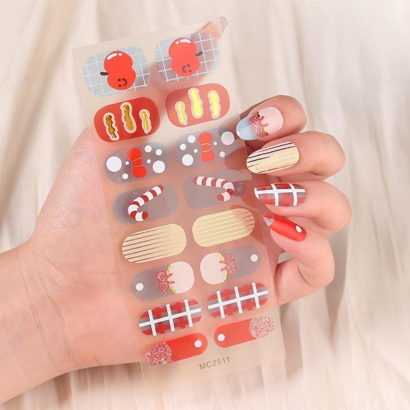 Autocolante de Crăciun pentru unghii cu gel fără coacere cu 16 degete, Autocolante pentru unghii cu folie de ulei pentru unghii