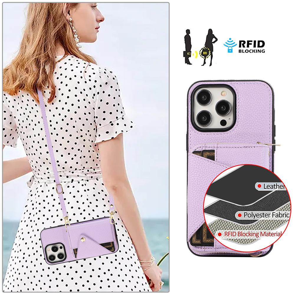 Crossbody Wallet Cards Bag Lanyard Zipper Kožené pouzdro pro iPhone 15 14 Plus 13 12 11 Pro Max XSMax XR Samsung S24 S23 S22 S21 Ultra Plus A15 A14 A54