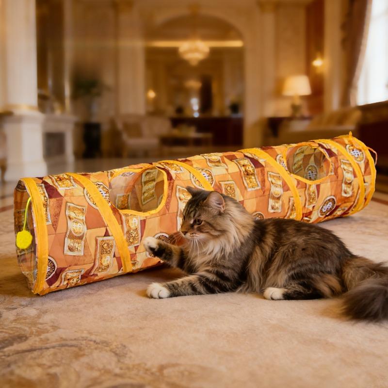 Collapsible Cat Tunnel Toy Interactive Foldable Cat Play Tube with Hanging Ball Indoor Pet Tunnel for Kitty Exercise & Hunting