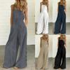 New Women Square Neck Sleeveless Pure Cotton Wide Leg Jumpsuits