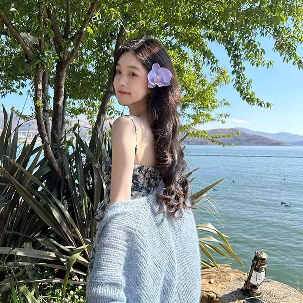 Ponytail Clip Orchid Hair Clip Bohemia Barrettes Large Shark Clip Fashion Flower Hair Claw Girl