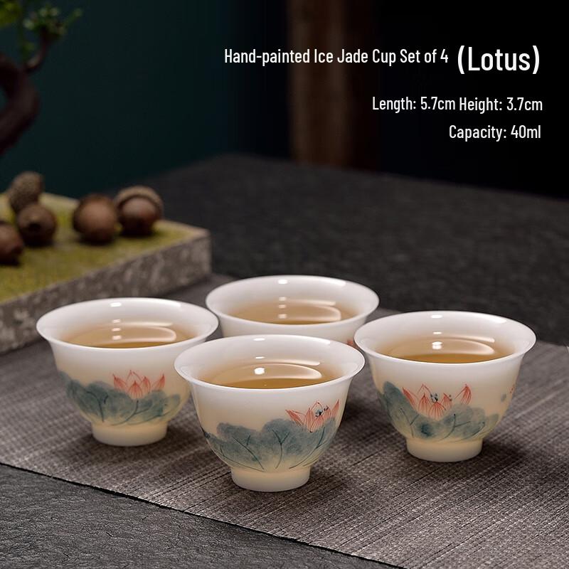 Yi Lu Tang Hand-Painted Ice-Jade White Porcelain Gongfu Tea Cups