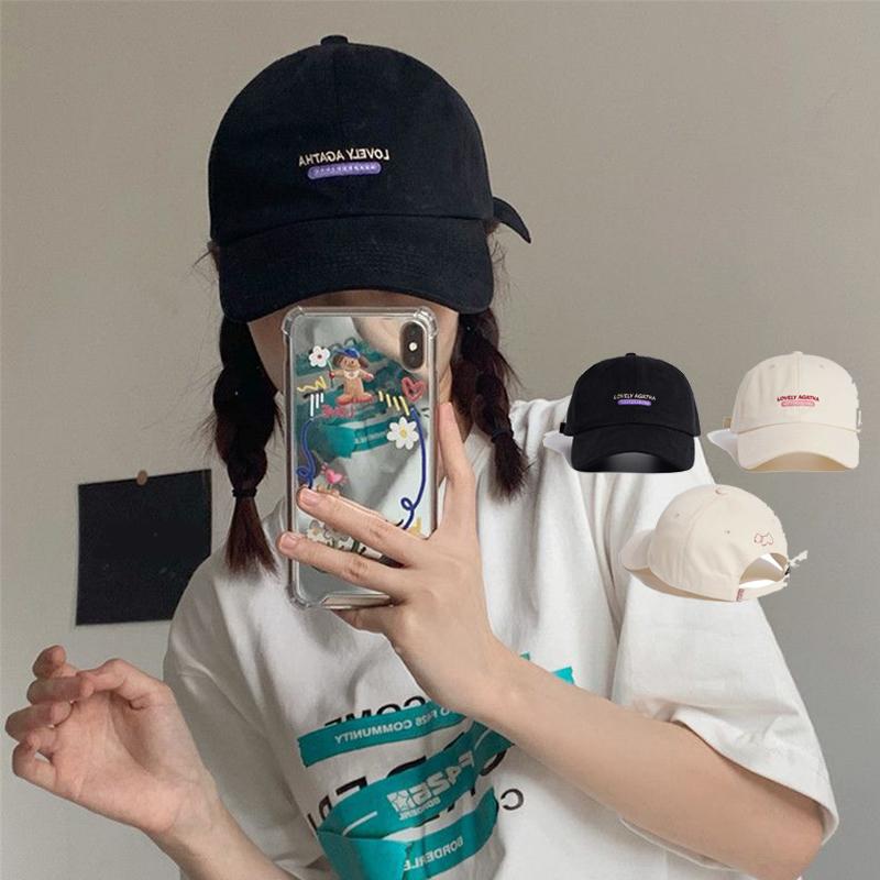 Solid Color Cotton Baseball Hat For Women Letter Embroidery Peaked Cap Outdoor Casual Girl Sunscreen Caps