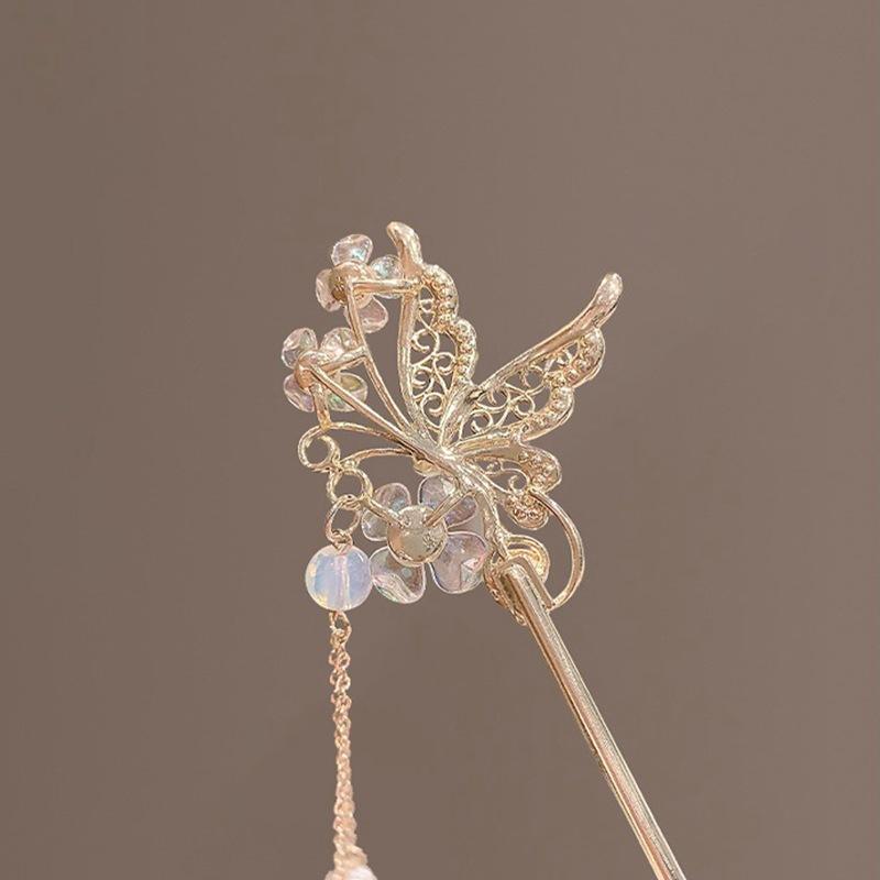 Vintage Chinese Style Hair Stick Tassels Pearls Hairpins Elegant Butterfly Flower Hair Pins Clip Summer Accessories Gifts